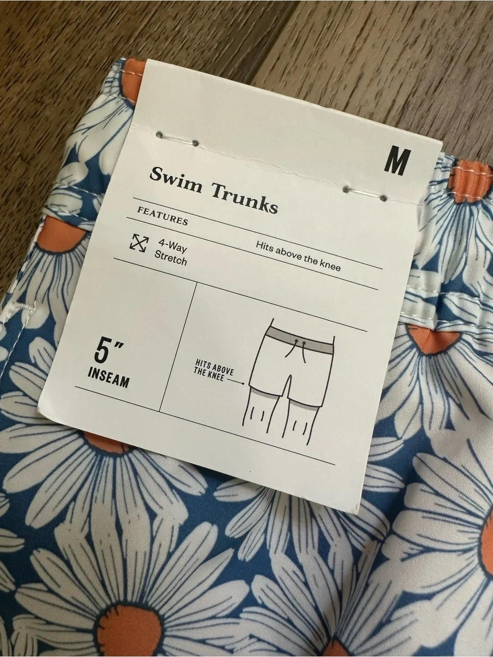NWT!‎ Goodfellow Men's Swim Trunks, Above Knee, Daisies, Resortwear, Stretch, M